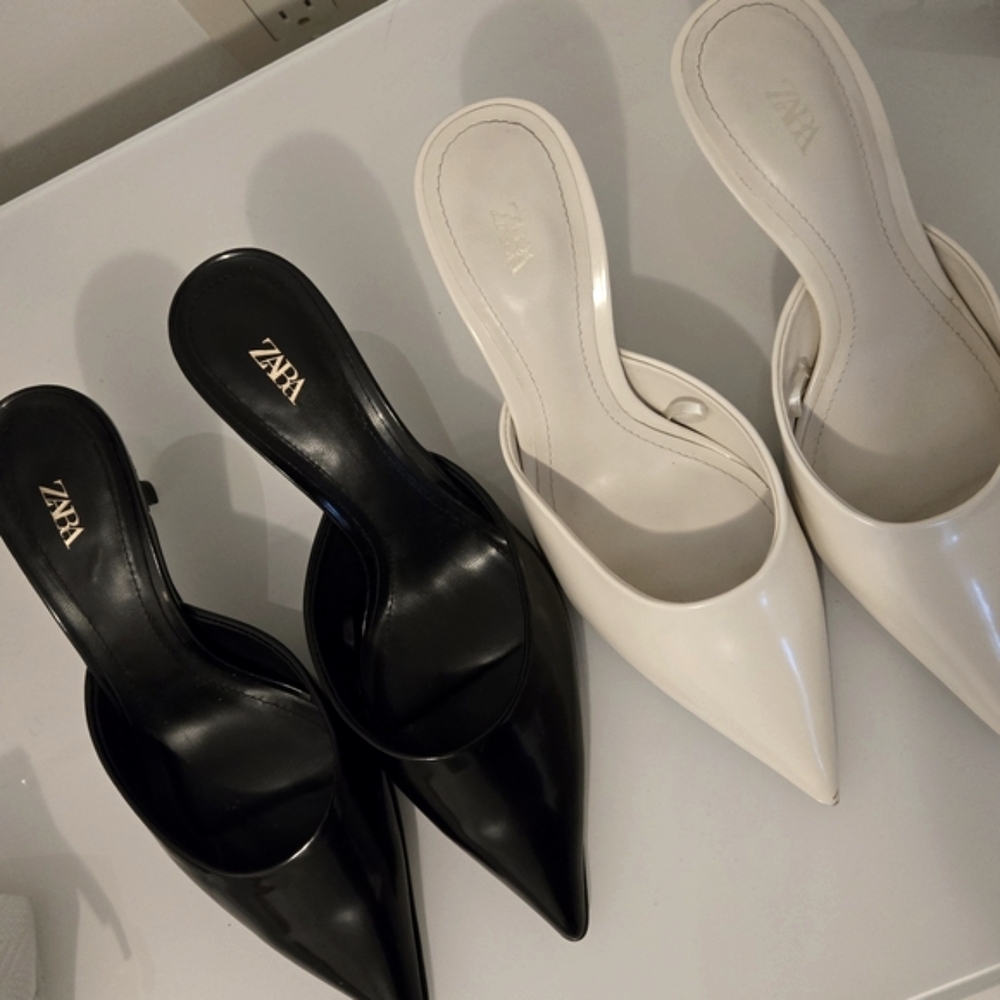 Zara Black and Cream Pointed-Toe Mules Sleek Design